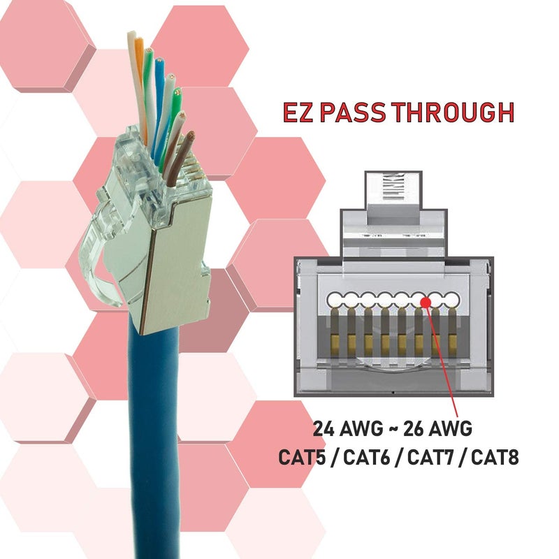 LINKUP Cat6 RJ45 Pass Through Connectors | Self-Protective Curved Unbendable Latch - No Boot Required | Durable, Space-Saving Ethernet Ends for Solid & Stranded Cable | Performance RJ45 Termination - Image 3